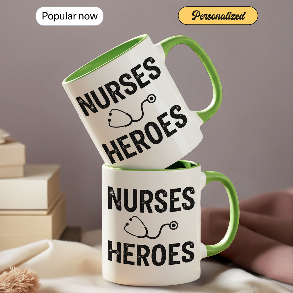 Nurses Are Heroes Mug – Nurse Appreciation Gift – Healthcare Worker Coffee Cup – RN Graduation Gift – 11oz 15oz Ringer Mug |Mug 126