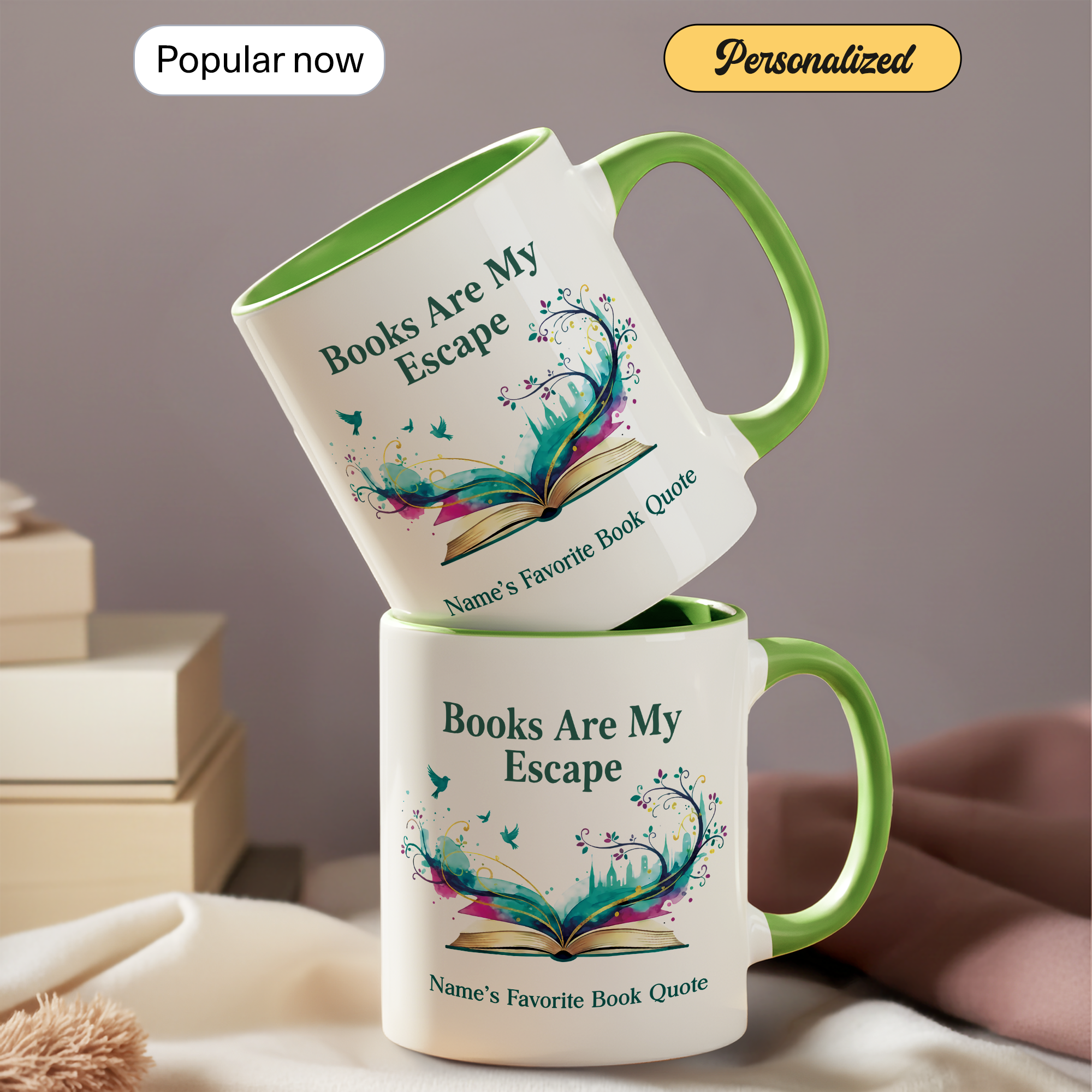 Personalized Books Are My Escape Mug – Custom Name Book Lover Coffee Cup – Reader Gift – 11oz 15oz Ceramic Mug |Mug 138
