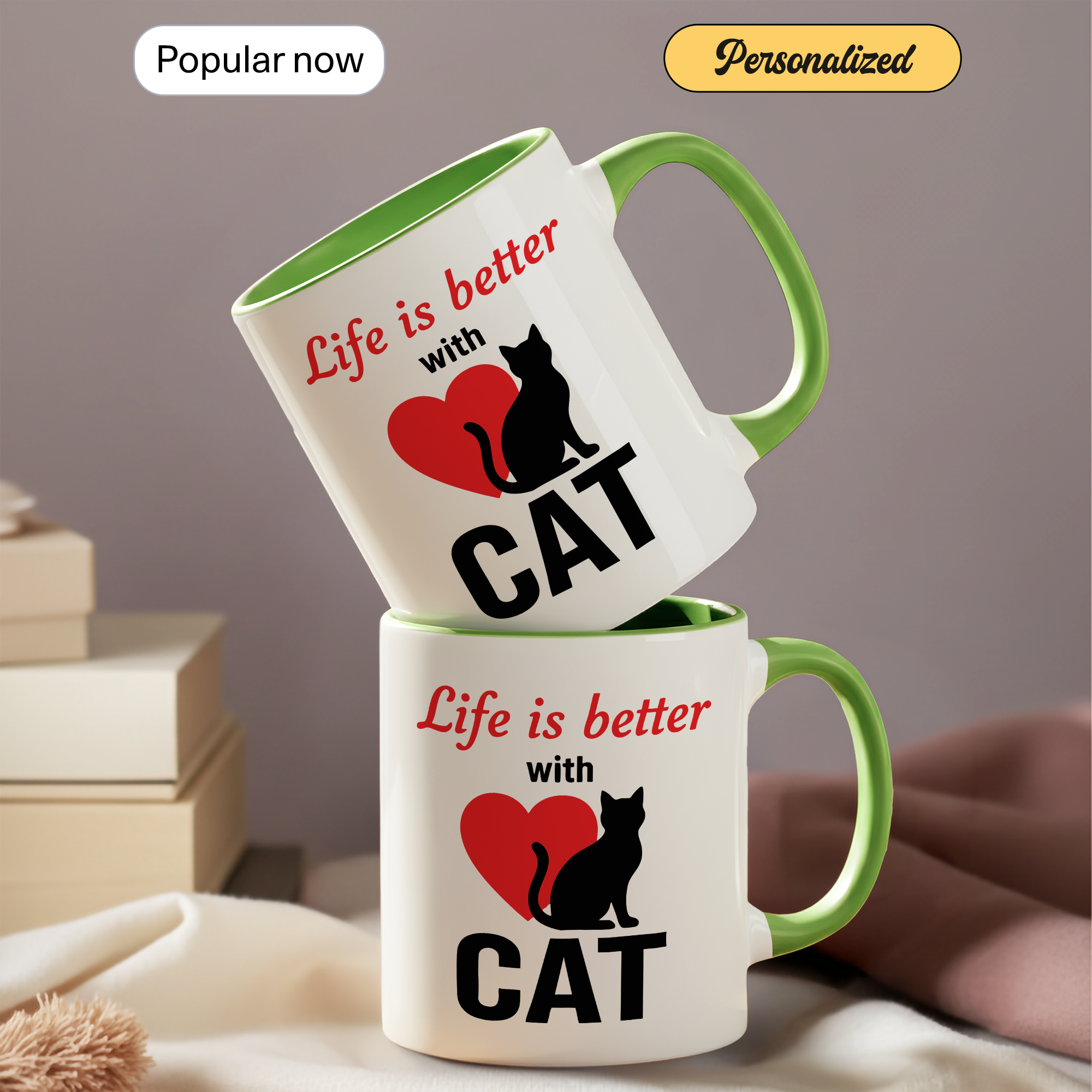 Life Is Better With Cats Mug – Cat Lover Coffee Cup – Cute Cat Mom Gift – 11oz 15oz Ringer Mug | Mug 129