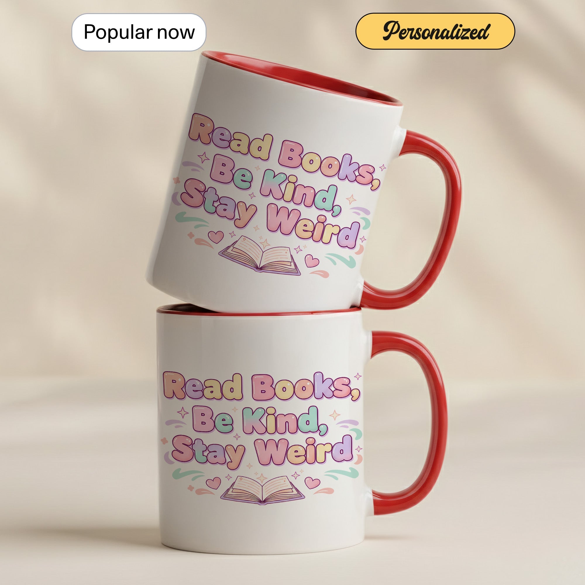 Read Books Be Kind Say Weird Mug - Cute Book Lover Coffee Cup - Pastel Aesthetic Reader Gift - Bookworm Mug for Women - 11oz 15oz | Mug 157