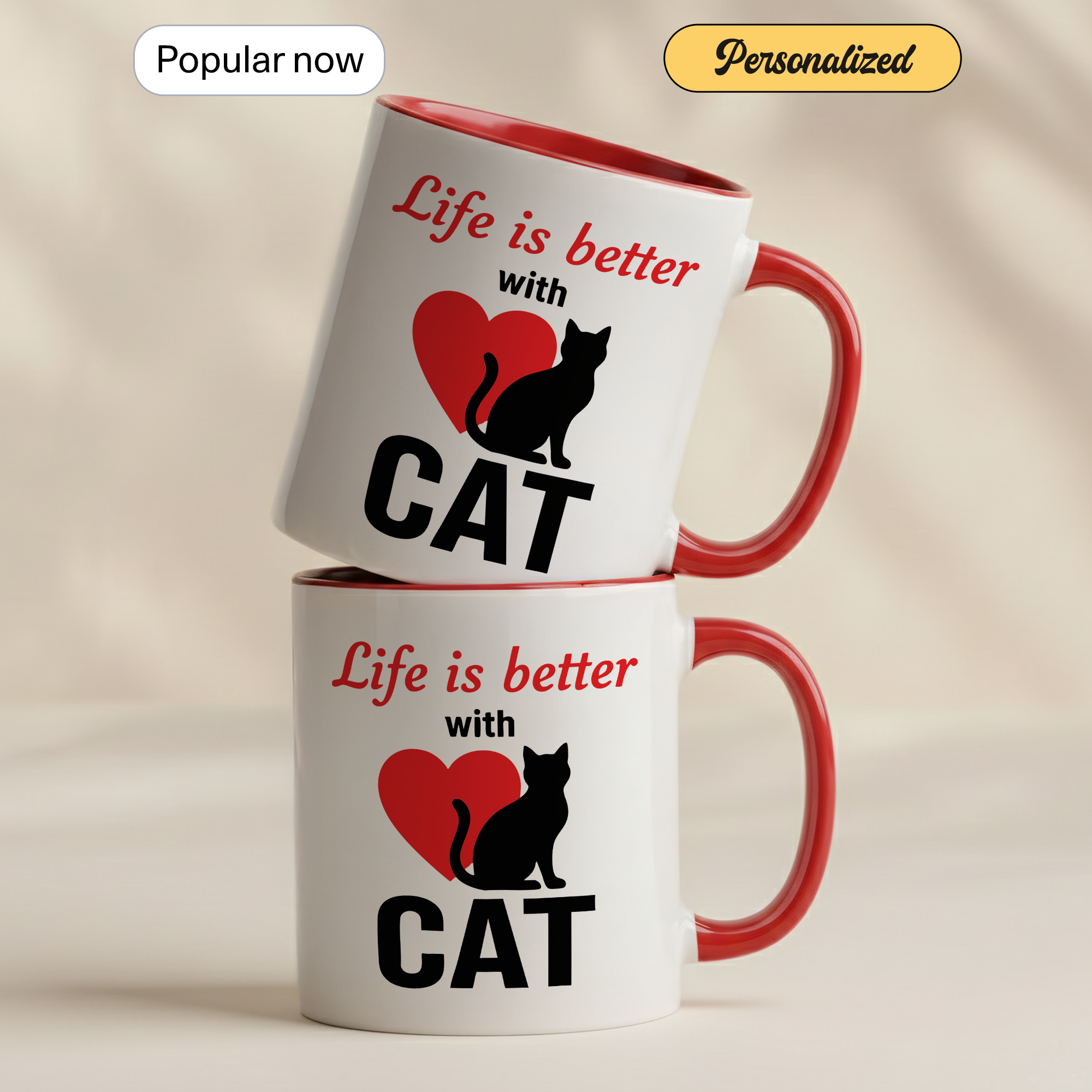 Life Is Better With Cats Mug – Cat Lover Coffee Cup – Cute Cat Mom Gift – 11oz 15oz Ringer Mug | Mug 129