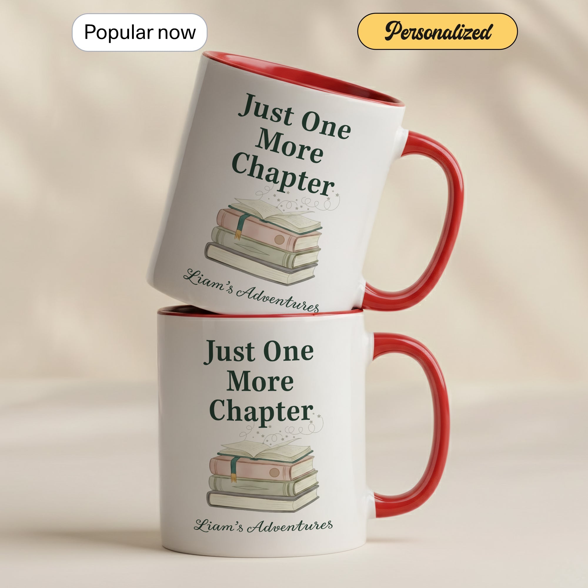 Just One More Chapter Mug – Personalized Book Lover Coffee Cup – Custom Reader Gift – Multi Color Ringer Mug 11oz 15oz |Mug 109
