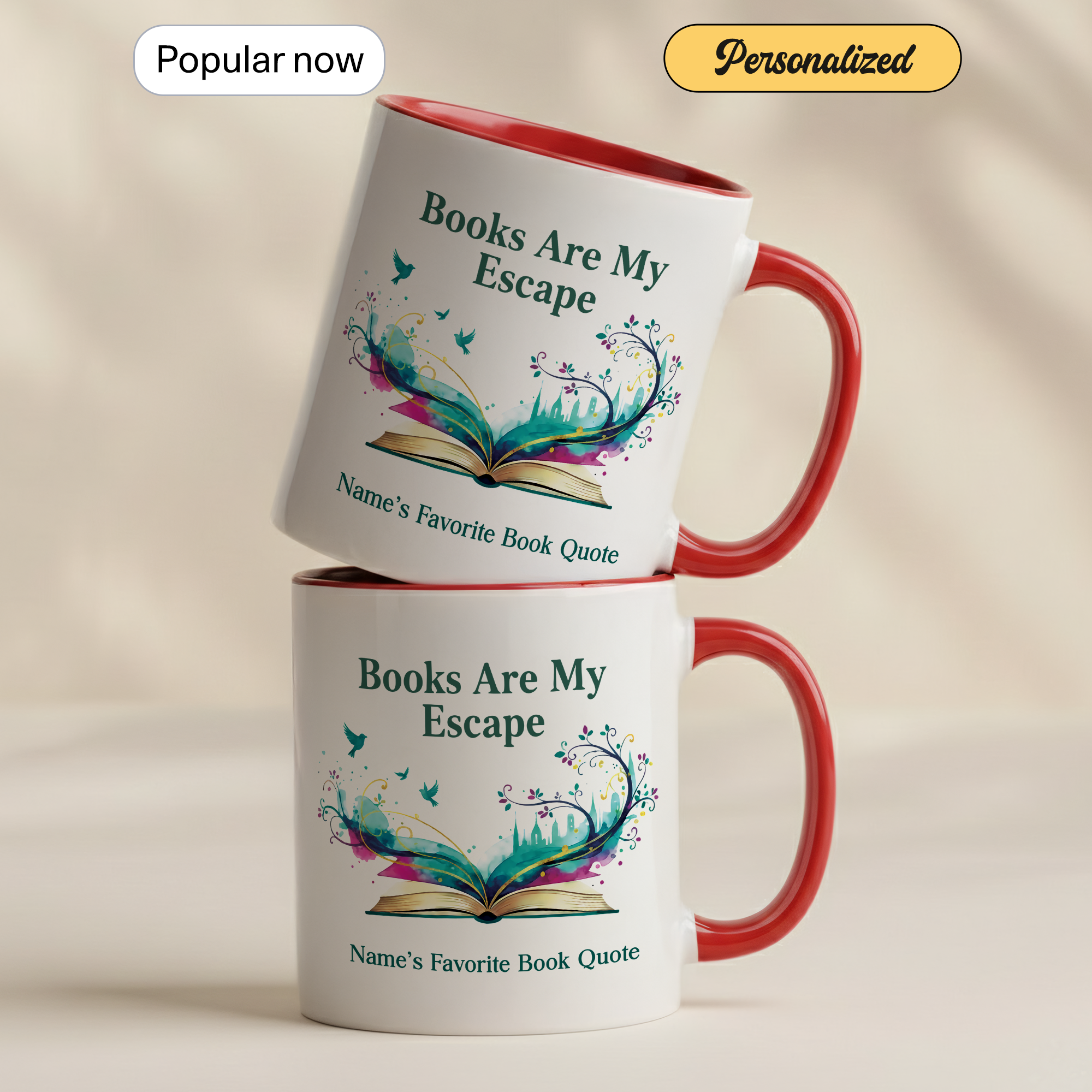 Personalized Books Are My Escape Mug – Custom Name Book Lover Coffee Cup – Reader Gift – 11oz 15oz Ceramic Mug |Mug 138