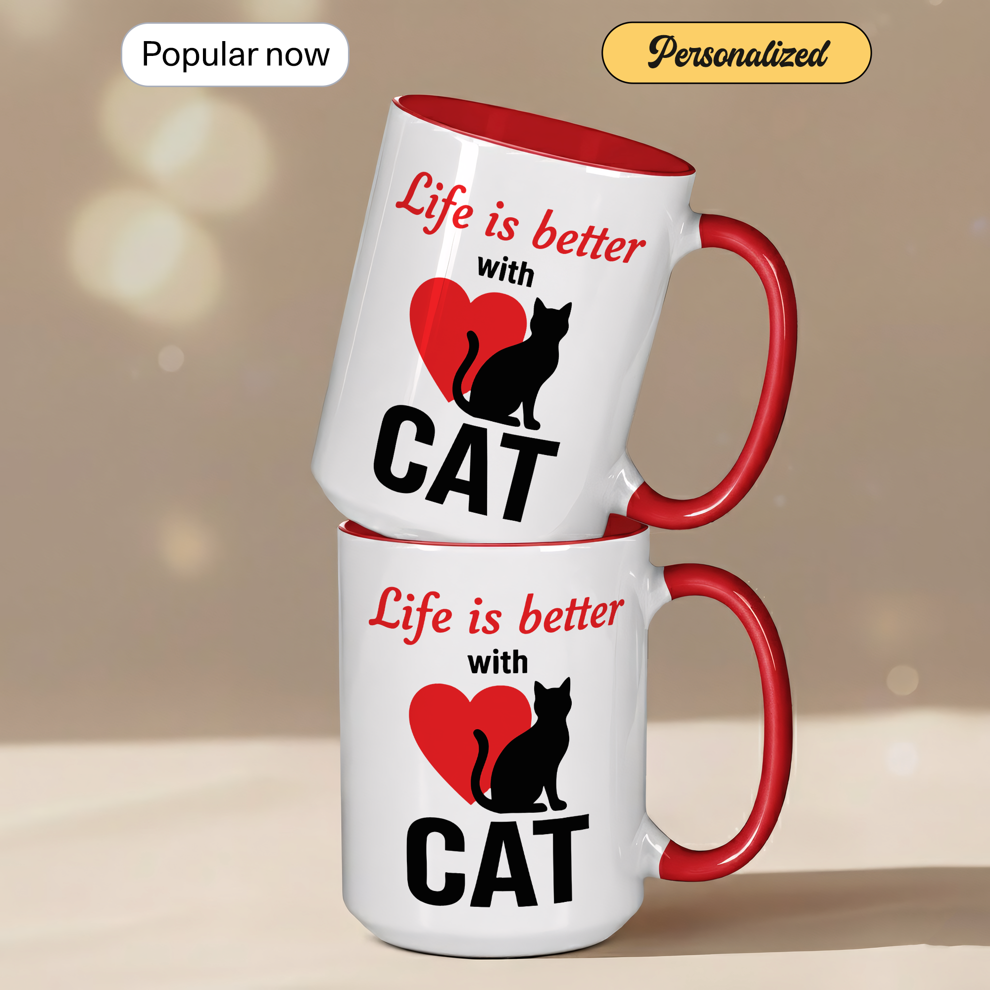 Life Is Better With Cats Mug – Cat Lover Coffee Cup – Cute Cat Mom Gift – 11oz 15oz Ringer Mug | Mug 129