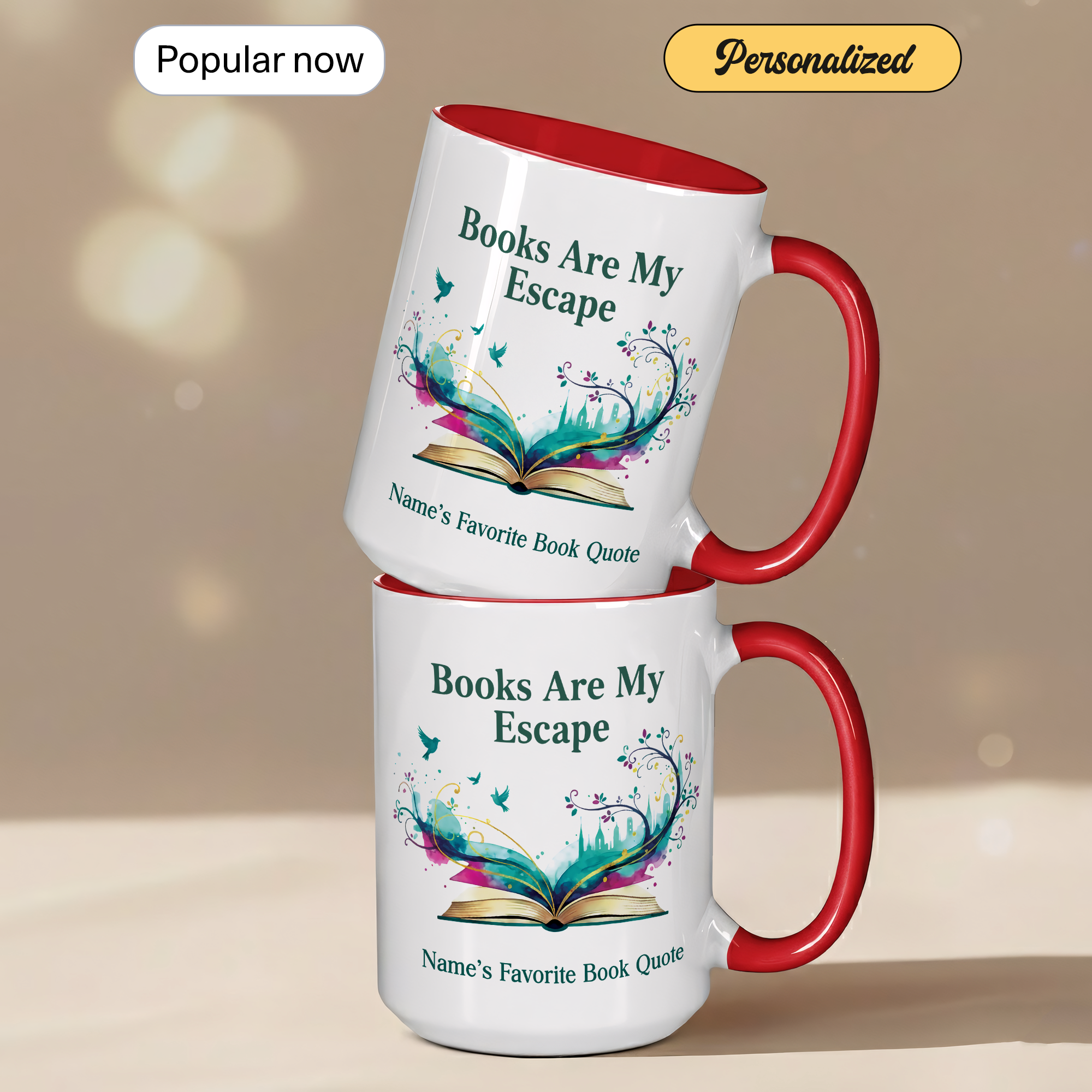 Personalized Books Are My Escape Mug – Custom Name Book Lover Coffee Cup – Reader Gift – 11oz 15oz Ceramic Mug |Mug 138