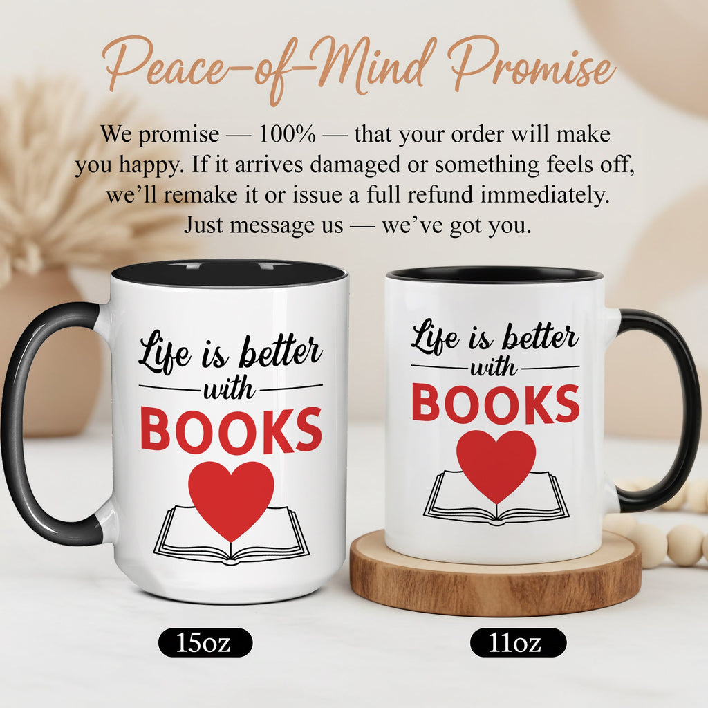 Life Is Better With Books Mug – Book Lover Coffee Cup – Reader Gift – Literary Coffee Mug 11oz 15oz Ringer | Mug 127