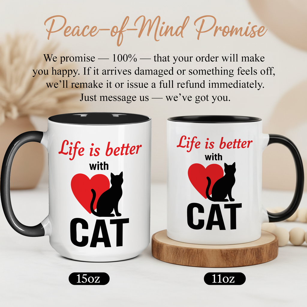 Life Is Better With Cats Mug – Cat Lover Coffee Cup – Cute Cat Mom Gift – 11oz 15oz Ringer Mug | Mug 129