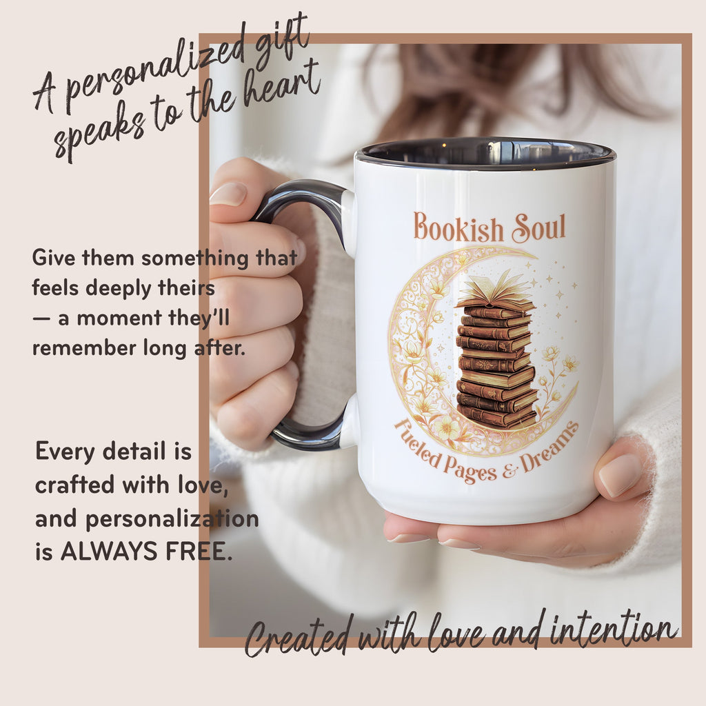 Bookish Soul Mug – Stacked Books Coffee Cup – Literary Aesthetic Gift – Reader Mug 11oz 15oz Ringer | Muug 140