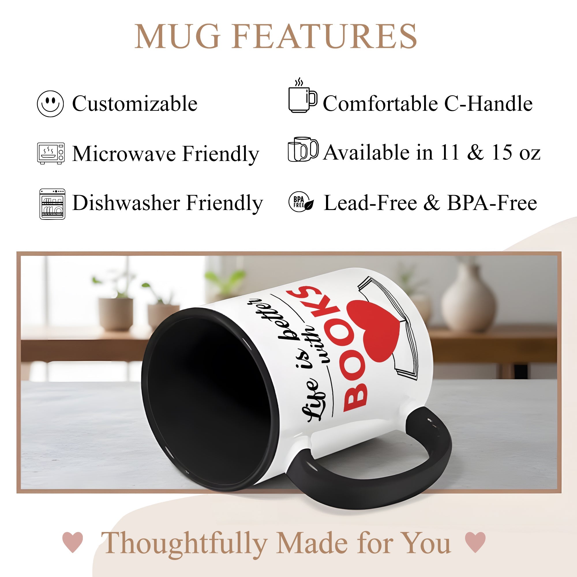 Life Is Better With Books Mug – Book Lover Coffee Cup – Reader Gift – Literary Coffee Mug 11oz 15oz Ringer | Mug 127