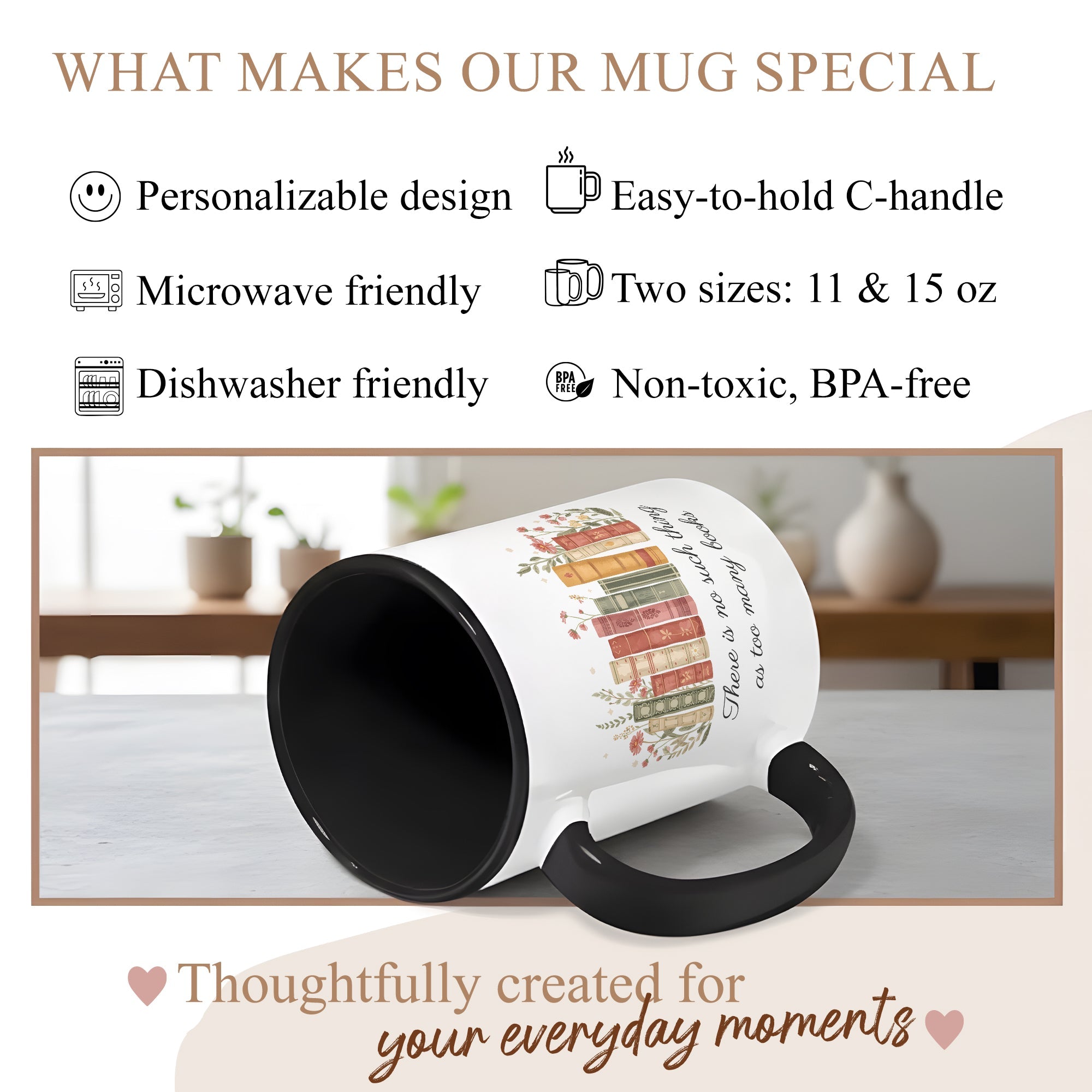 There Is No Such Thing As Too Many Books Mug – Book Lover Coffee Cup – Reader Gift – Vintage Books Ringer Mug 11oz 15oz |Mug 107