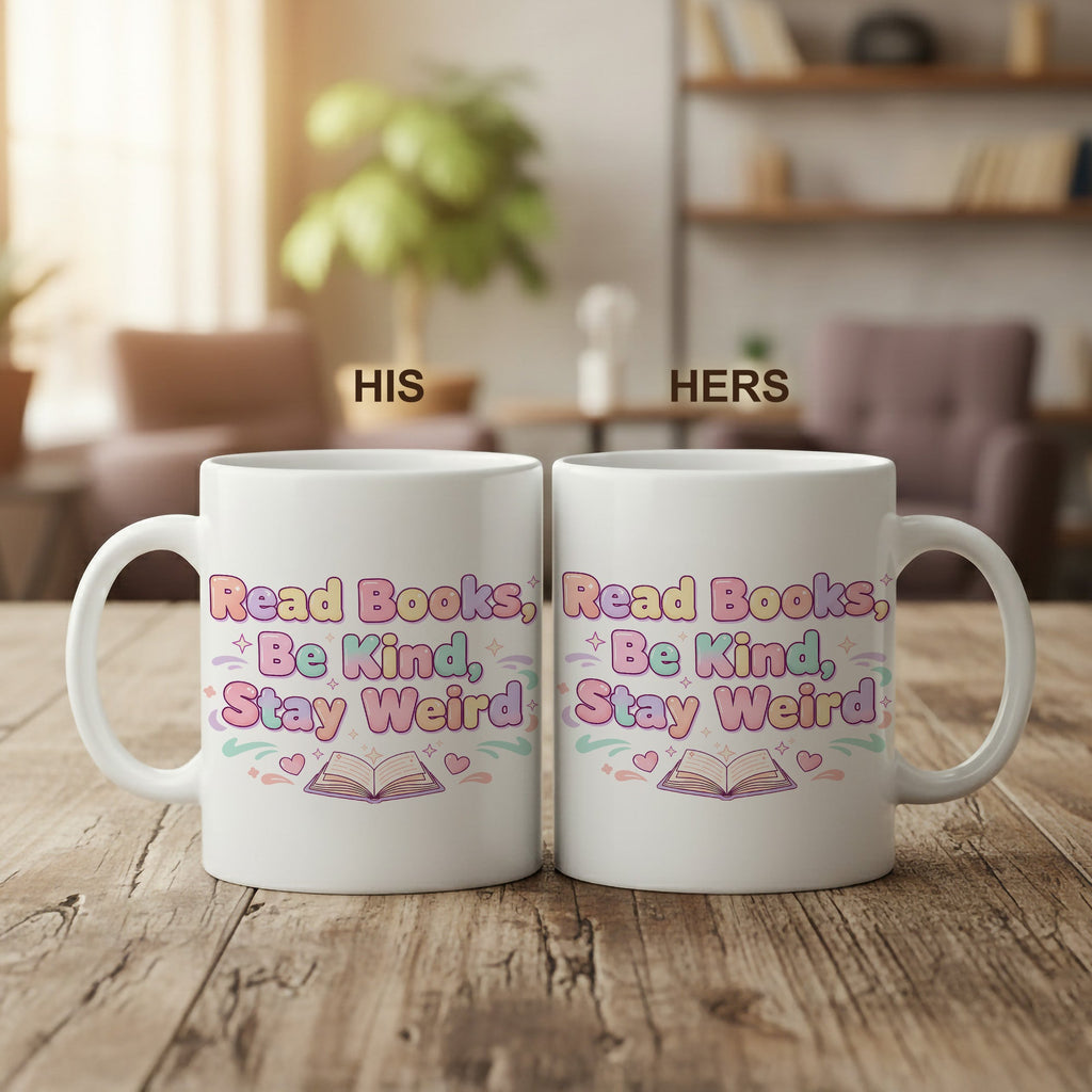 Read Books Be Kind Say Weird Mug - Cute Book Lover Coffee Cup - Pastel Aesthetic Reader Gift - Bookworm Mug for Women - 11oz 15oz | Mug 157