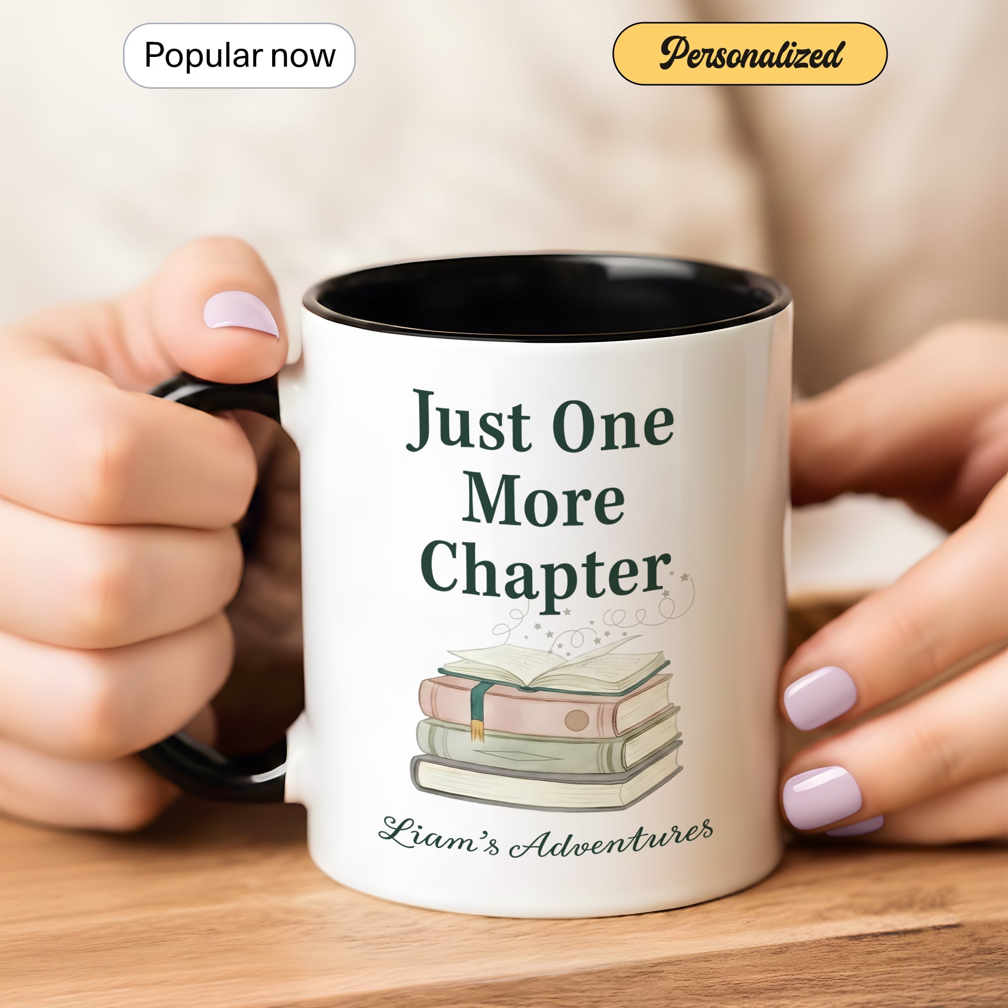 Just One More Chapter Mug – Personalized Book Lover Coffee Cup – Custom Reader Gift – Multi Color Ringer Mug 11oz 15oz |Mug 109