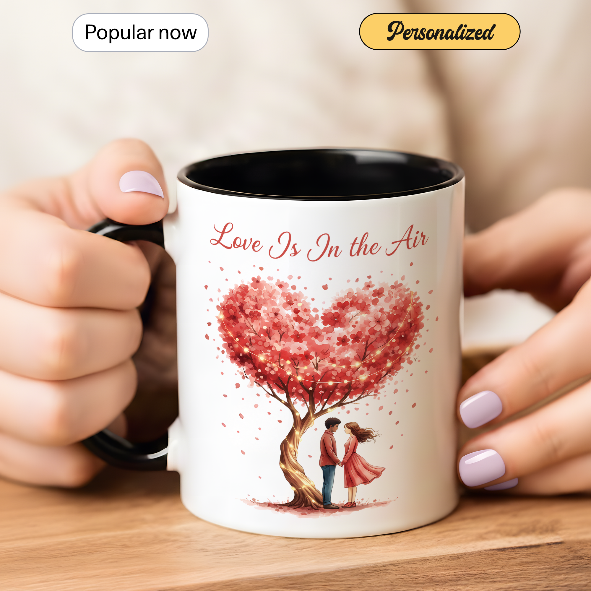 Love Is In The Air Mug – Romantic Couple Coffee Cup – Anniversary Gift for Her or Him – 11oz 15oz Ringer Mug |Mug 133
