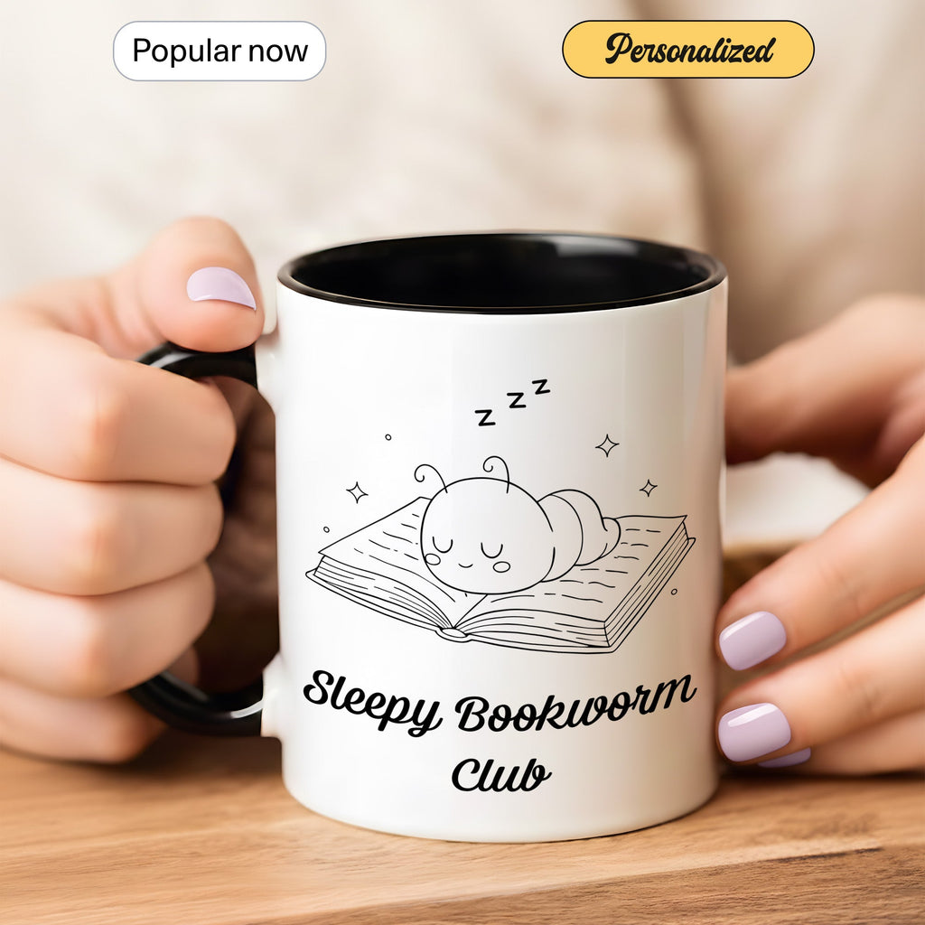 Sleepy Bookworm Club Mug – Cute Book Lover Coffee Cup – Cozy Reader Gift – Ringer Mug 11oz 15oz |mug 101