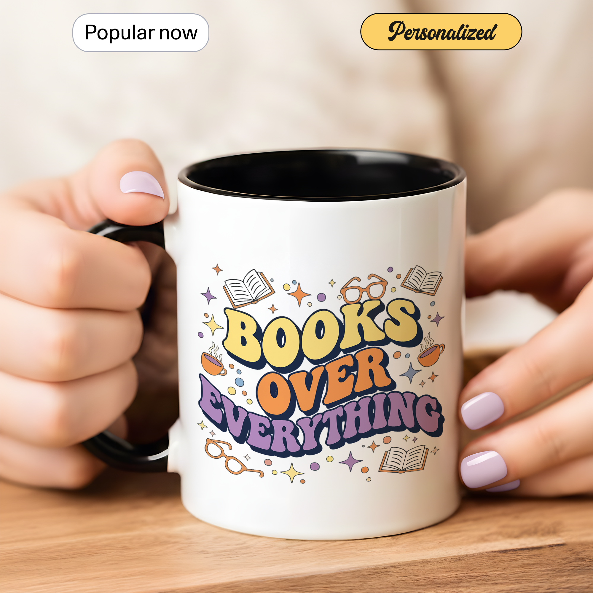 Books Over Everything Mug – Colorful Book Lover Coffee Cup – Funny Reader Gift – 11oz 15oz Ringer Mug |Mug152
