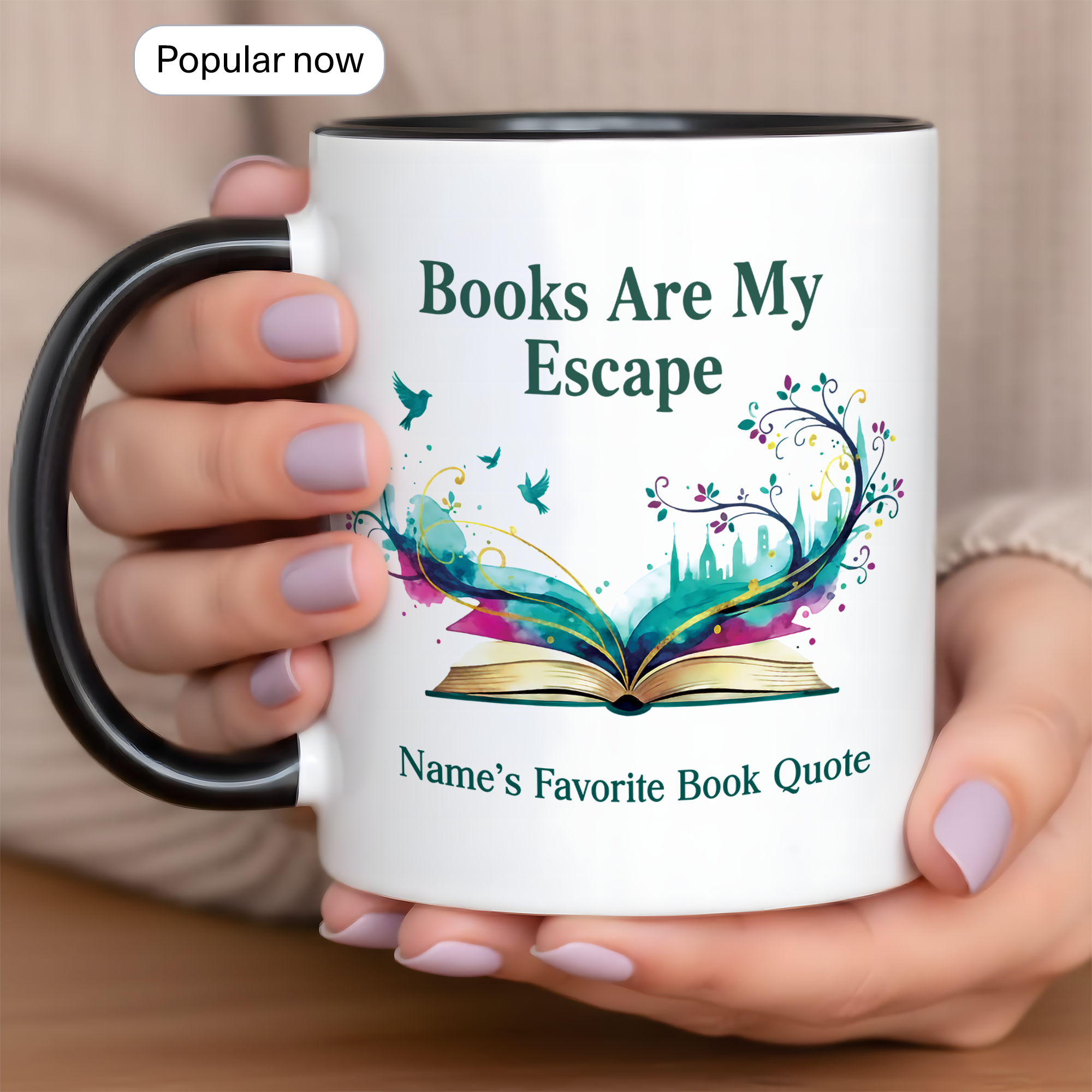 Personalized Books Are My Escape Mug – Custom Name Book Lover Coffee Cup – Reader Gift – 11oz 15oz Ceramic Mug |Mug 138