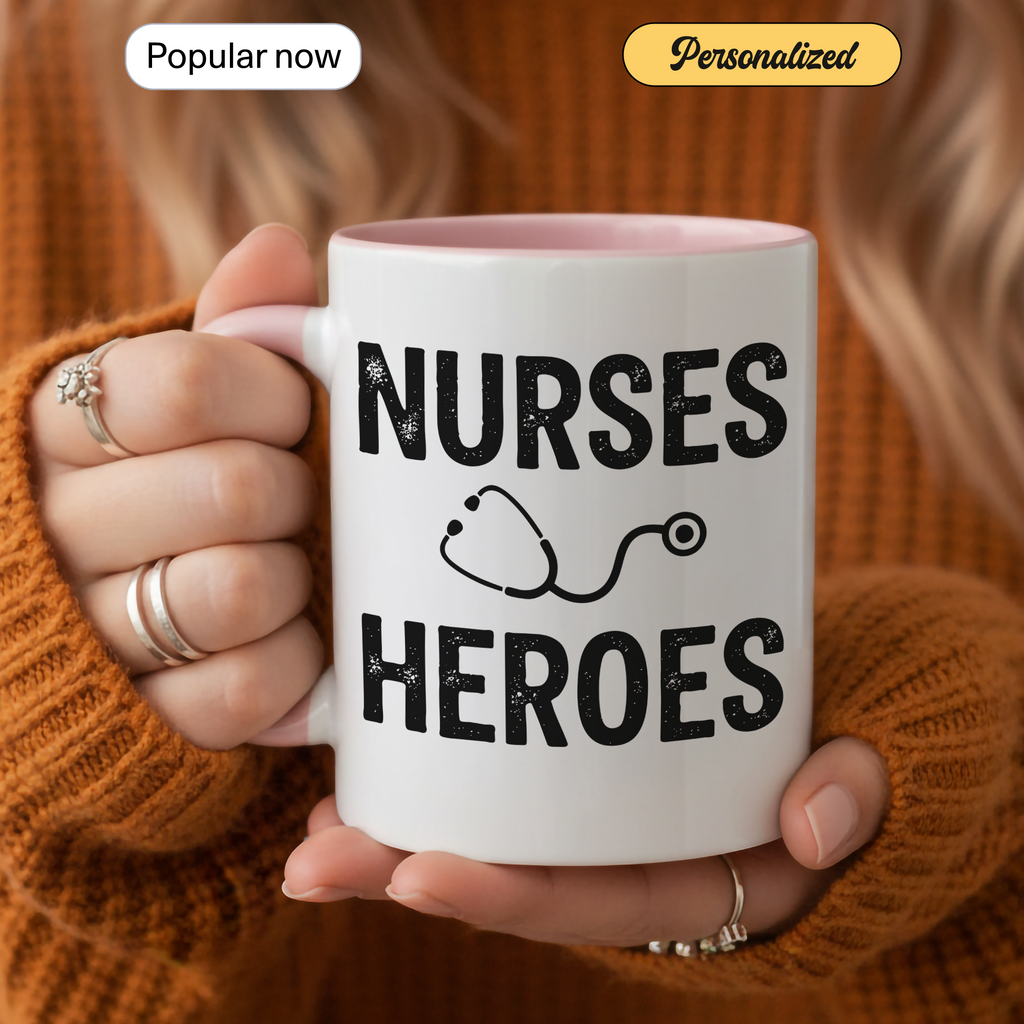 Nurses Are Heroes Mug – Nurse Appreciation Gift – Healthcare Worker Coffee Cup – RN Graduation Gift – 11oz 15oz Ringer Mug |Mug 126