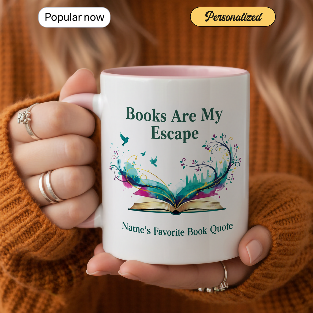 Personalized Books Are My Escape Mug – Custom Name Book Lover Coffee Cup – Reader Gift – 11oz 15oz Ceramic Mug |Mug 138