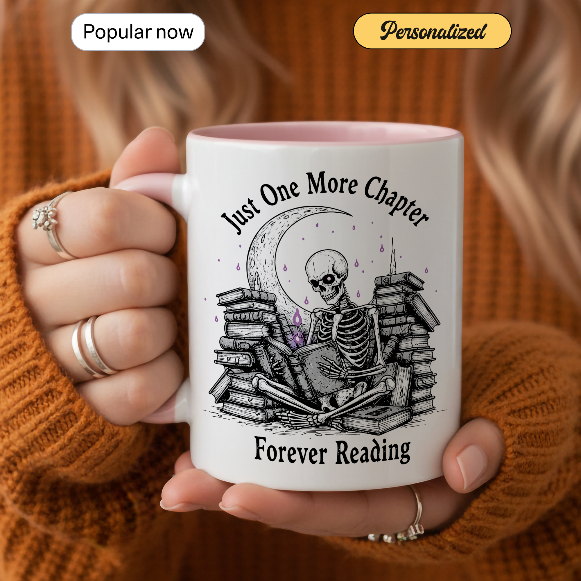 Just One More Chapter Mug – Forever Reading Skeleton Mug – Gothic Book Lover Gift – Dark Humor Reader Coffee Cup 11oz 15oz | Mug 117