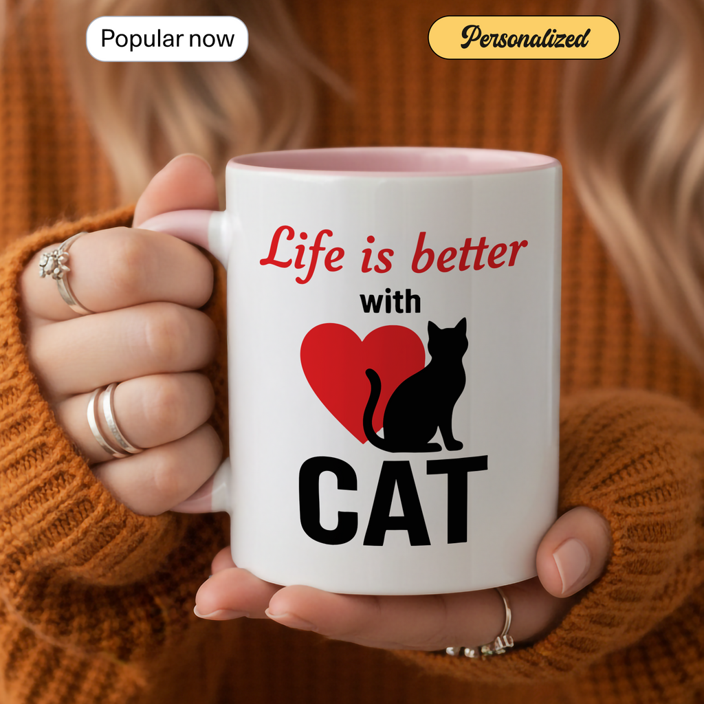 Life Is Better With Cats Mug – Cat Lover Coffee Cup – Cute Cat Mom Gift – 11oz 15oz Ringer Mug | Mug 129