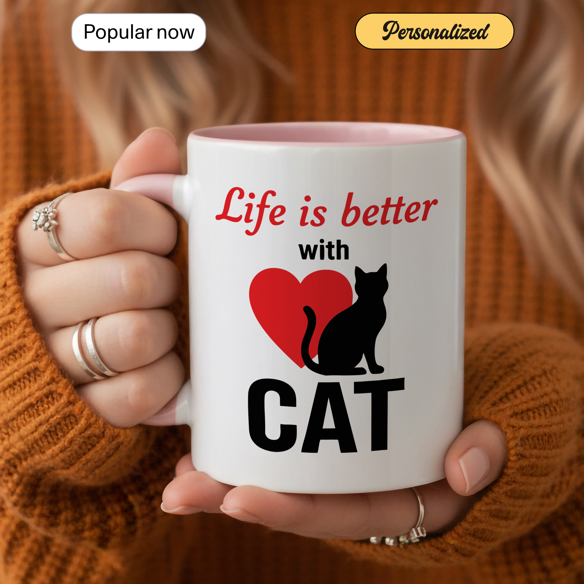 Life Is Better With Cats Mug – Cat Lover Coffee Cup – Cute Cat Mom Gift – 11oz 15oz Ringer Mug | Mug 129