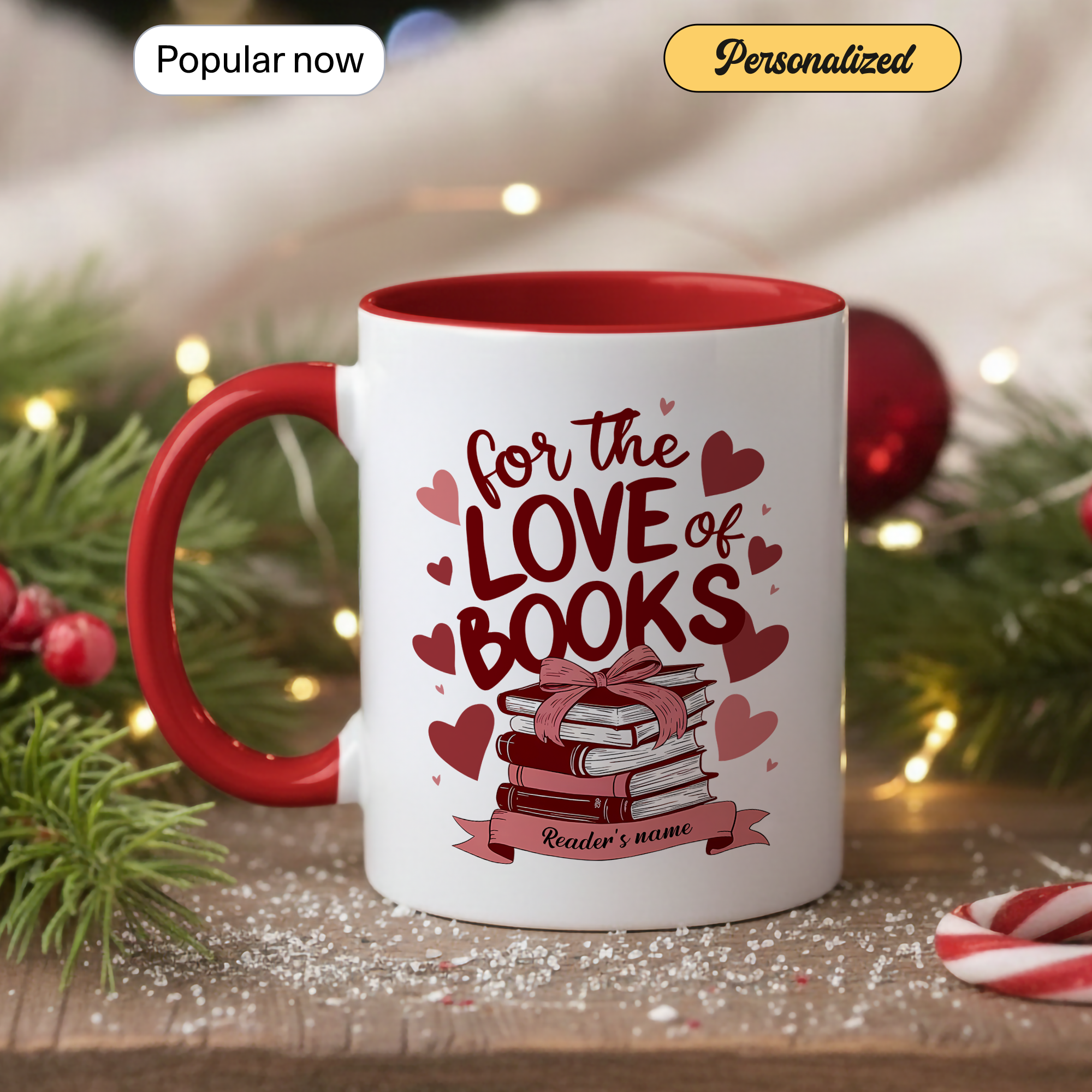 For The Love Of Books Personalized Mug – Custom Book Lover Gift – Romantic Reader Coffee Cup – 11oz 15oz Ringer Mug |Mug 114