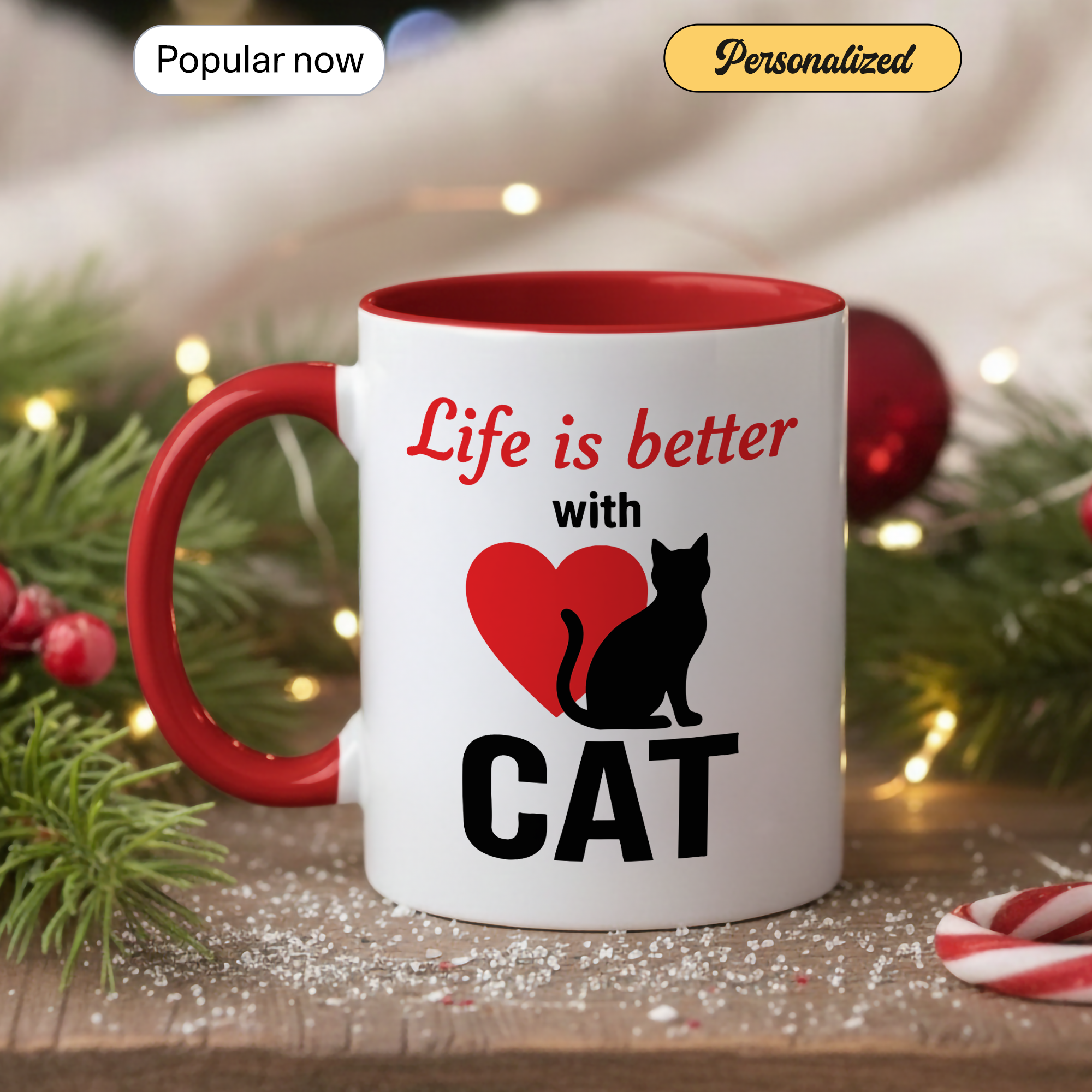 Life Is Better With Cats Mug – Cat Lover Coffee Cup – Cute Cat Mom Gift – 11oz 15oz Ringer Mug | Mug 129