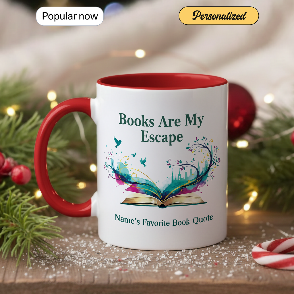 Personalized Books Are My Escape Mug – Custom Name Book Lover Coffee Cup – Reader Gift – 11oz 15oz Ceramic Mug |Mug 138