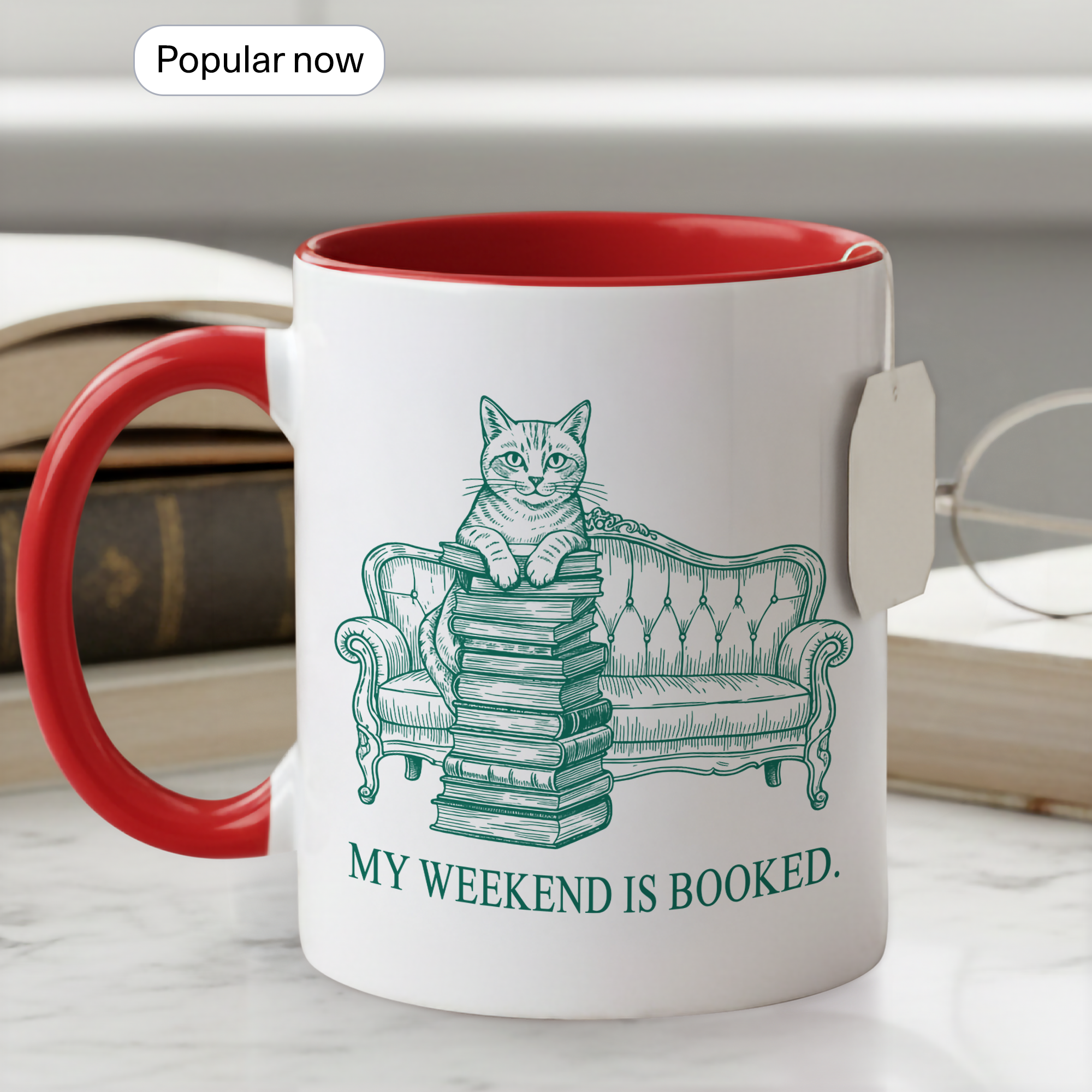 My Weekend Is Booked Mug – Cat Reading Coffee Cup – Book Lover Gift – Funny Introvert Mug – 11oz 15oz Ringer Mug |Mug 134