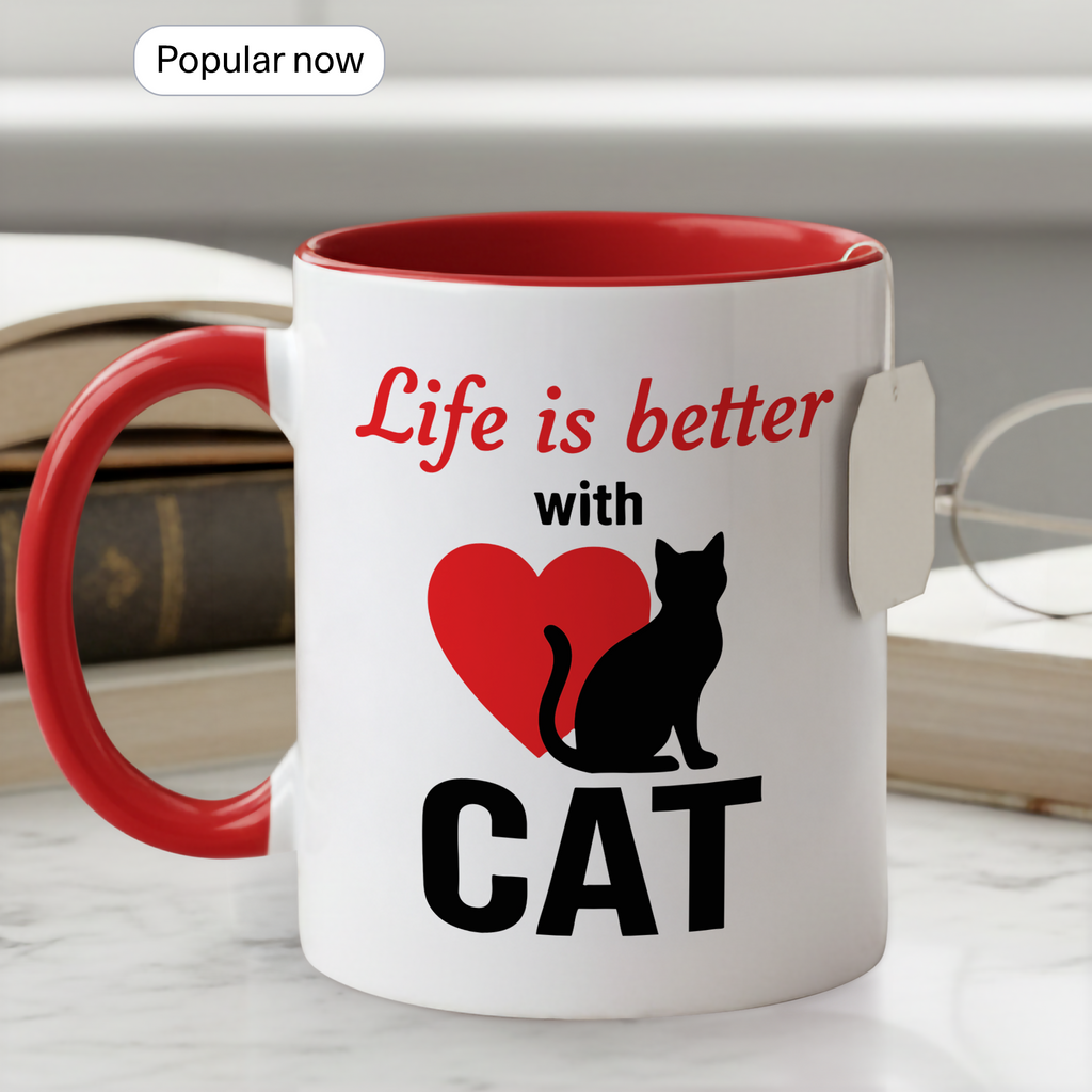 Life Is Better With Cats Mug – Cat Lover Coffee Cup – Cute Cat Mom Gift – 11oz 15oz Ringer Mug | Mug 129