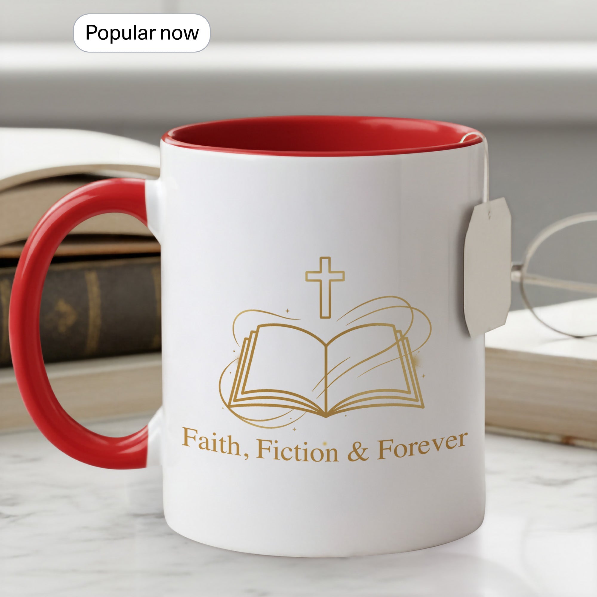 Faith Fiction & Forever Mug – Christian Book Lover Coffee Cup – Bible Reader Gift – 11oz 15oz Ringer Mug |Mug 153