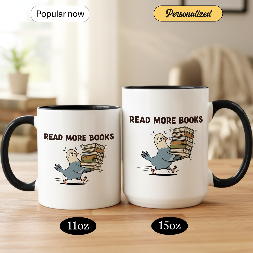Read More Books Mug – Book Lover Coffee Cup – Reader Gift – Books and Coffee Ringer Mug |Mug 97