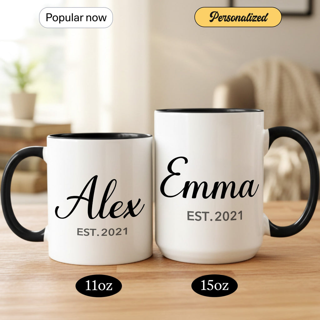 Personalized Name Mug – Custom Established Year Coffee Cup – Minimalist Custom Gift – 11oz 15oz Ringer Mug | Mug 148