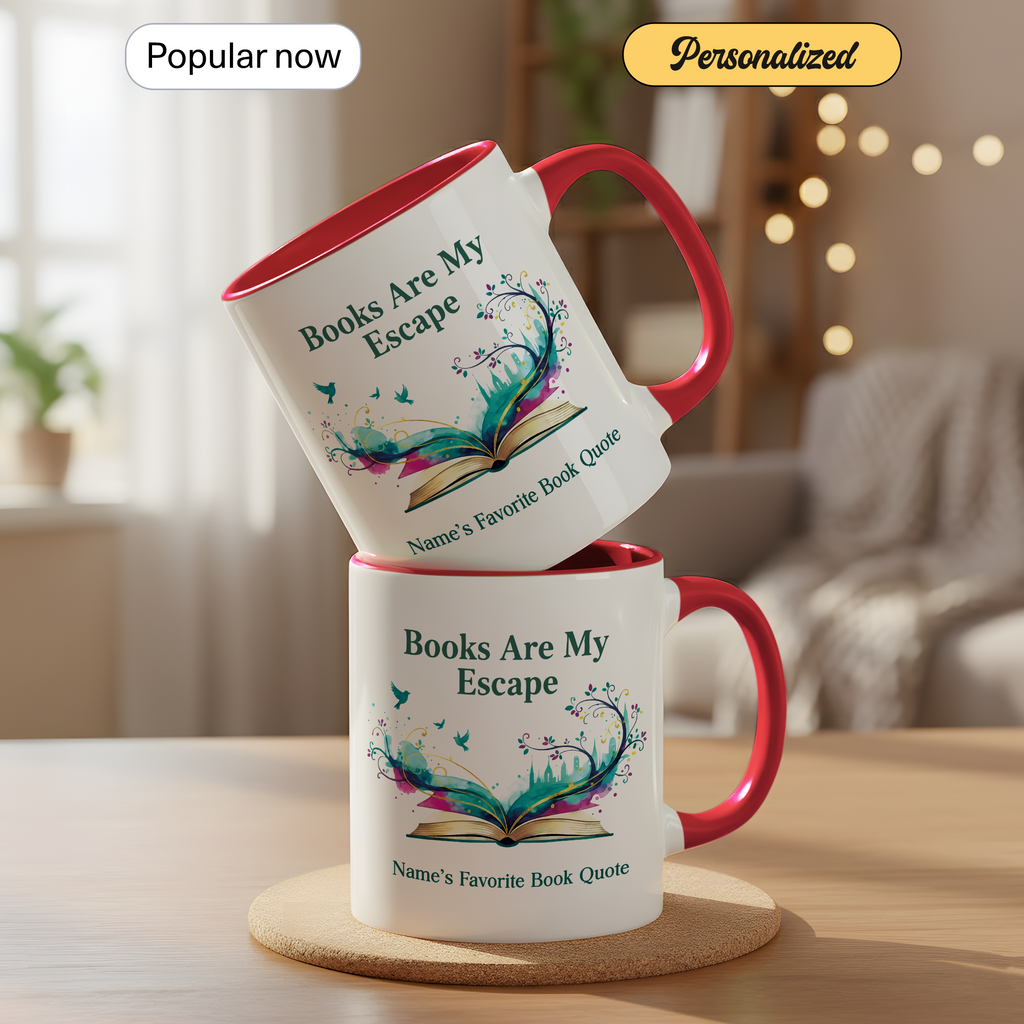 Personalized Books Are My Escape Mug – Custom Name Book Lover Coffee Cup – Reader Gift – 11oz 15oz Ceramic Mug |Mug 138