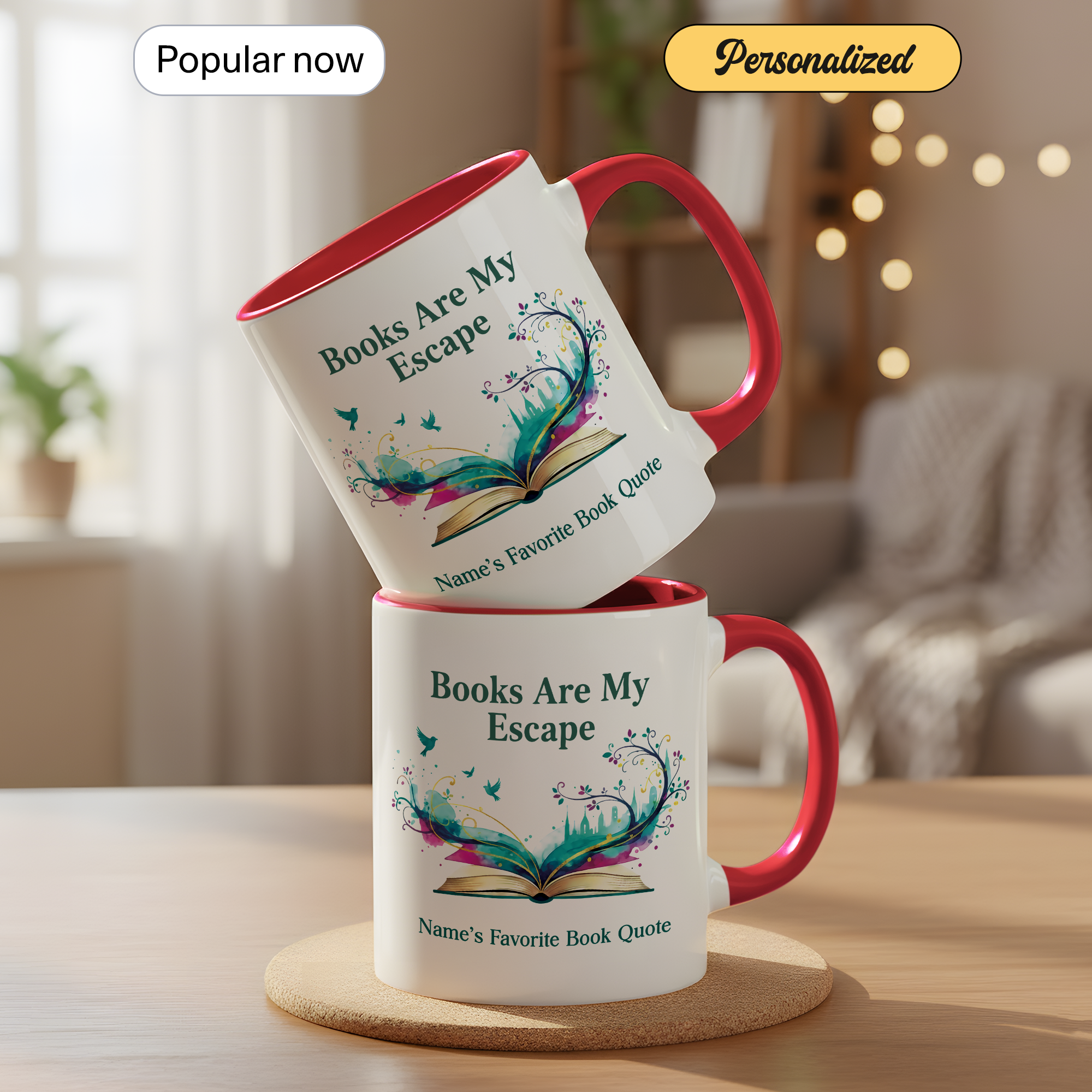 Personalized Books Are My Escape Mug – Custom Name Book Lover Coffee Cup – Reader Gift – 11oz 15oz Ceramic Mug |Mug 138