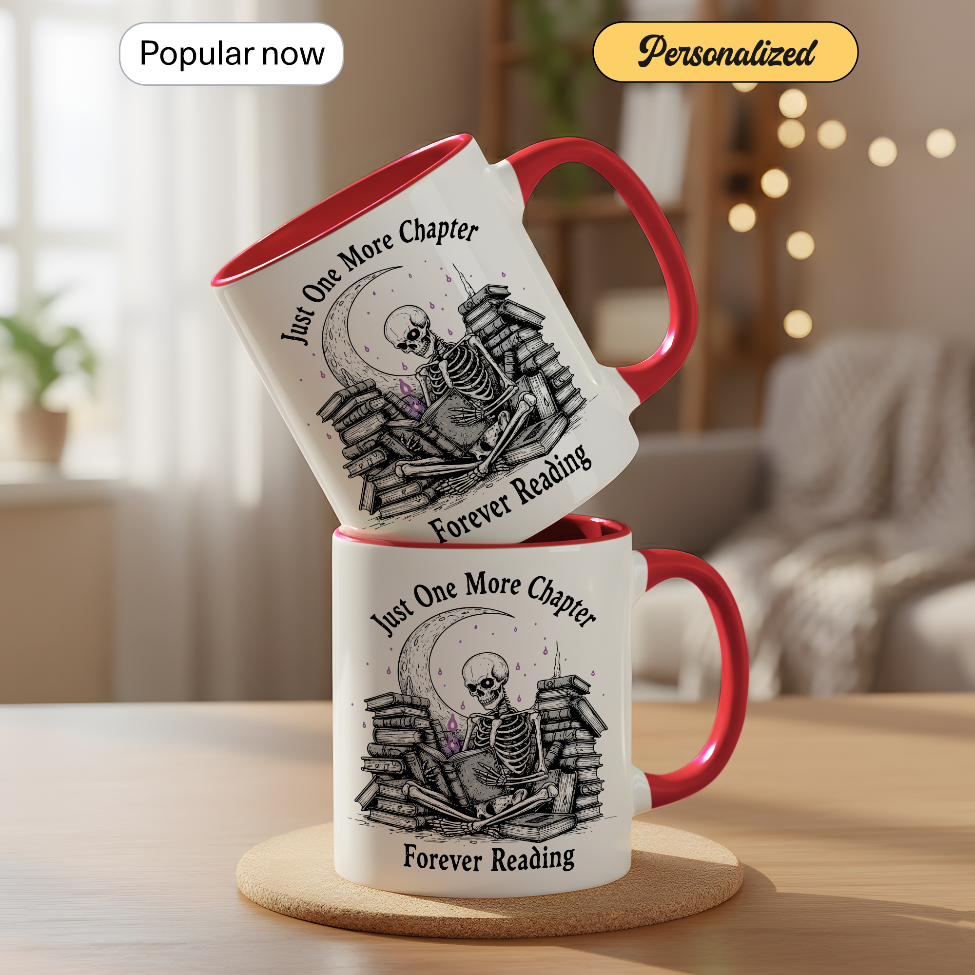 Just One More Chapter Mug – Forever Reading Skeleton Mug – Gothic Book Lover Gift – Dark Humor Reader Coffee Cup 11oz 15oz | Mug 117