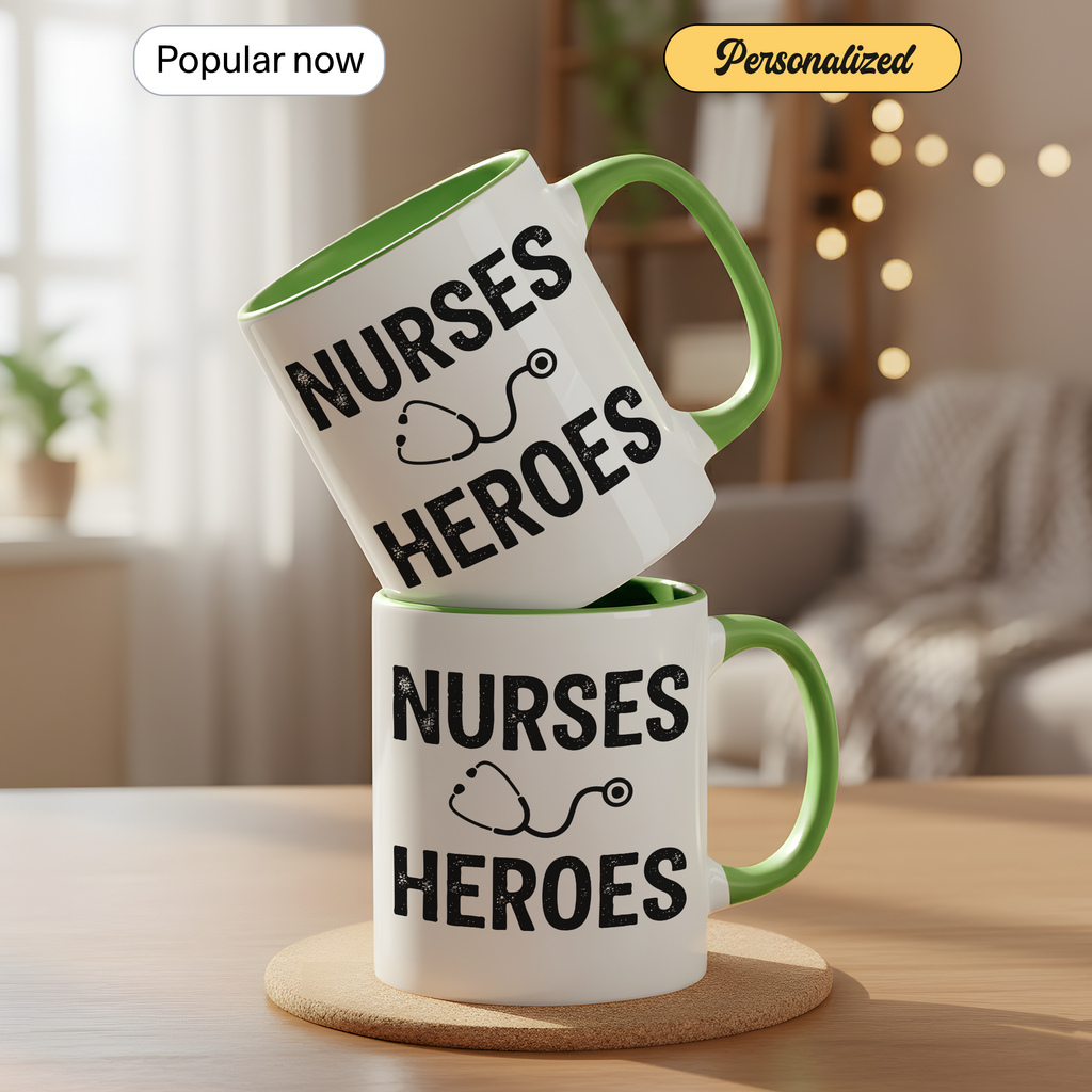 Nurses Are Heroes Mug – Nurse Appreciation Gift – Healthcare Worker Coffee Cup – RN Graduation Gift – 11oz 15oz Ringer Mug |Mug 126