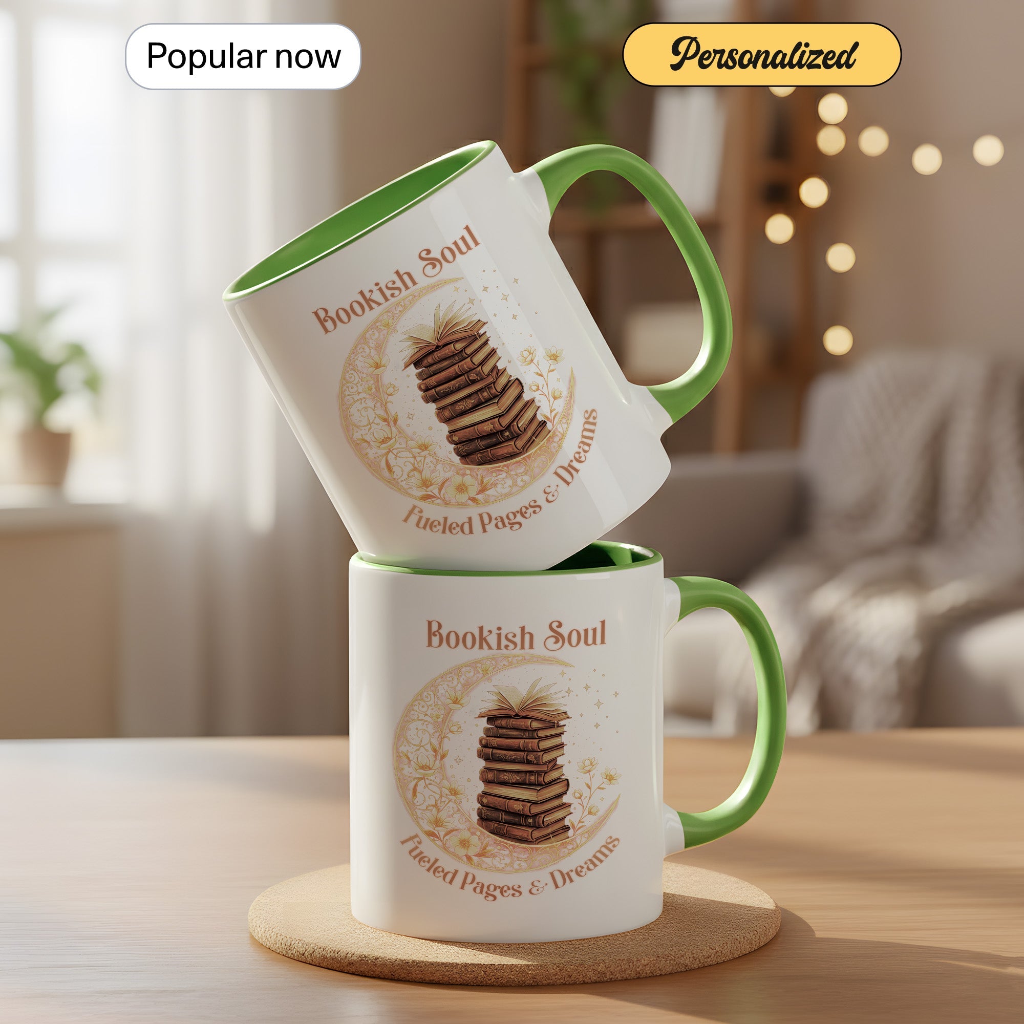 Bookish Soul Mug – Stacked Books Coffee Cup – Literary Aesthetic Gift – Reader Mug 11oz 15oz Ringer | Muug 140