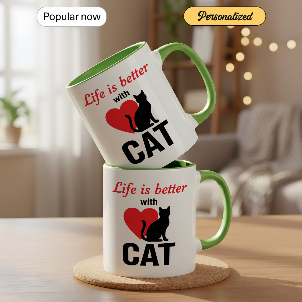 Life Is Better With Cats Mug – Cat Lover Coffee Cup – Cute Cat Mom Gift – 11oz 15oz Ringer Mug | Mug 129