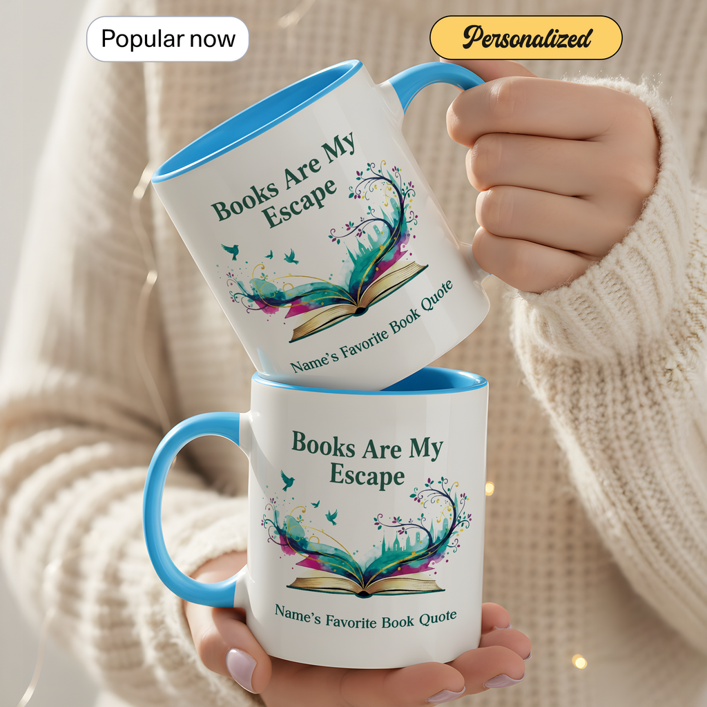 Personalized Books Are My Escape Mug – Custom Name Book Lover Coffee Cup – Reader Gift – 11oz 15oz Ceramic Mug |Mug 138