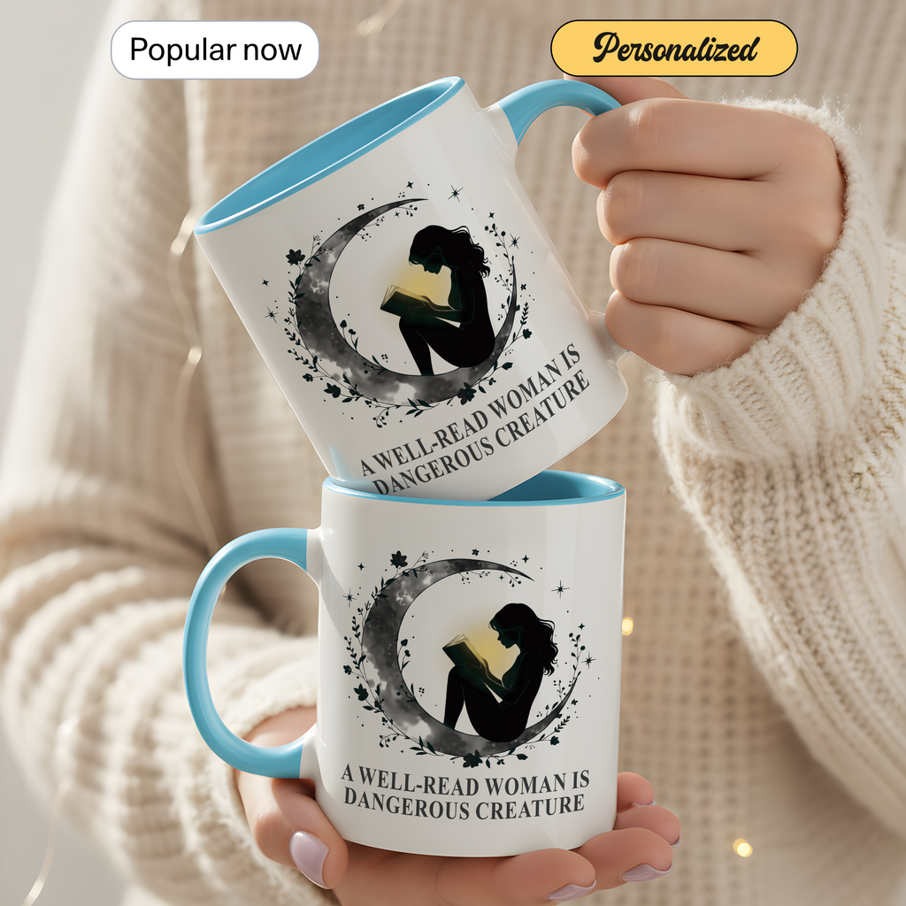 A Well Read Woman Is Dangerous Creature Mug – Feminist Book Lover Gift – Empowered Reader Coffee Cup – 11oz 15oz Ringer Mug | Mug 118