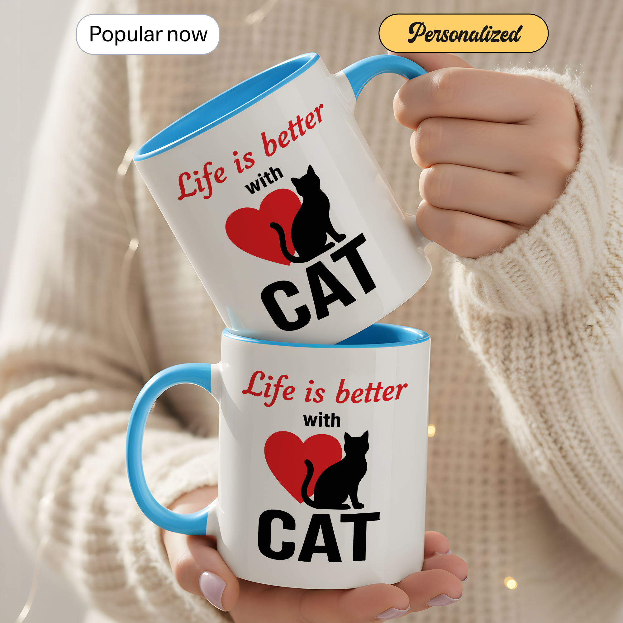 Life Is Better With Cats Mug – Cat Lover Coffee Cup – Cute Cat Mom Gift – 11oz 15oz Ringer Mug | Mug 129